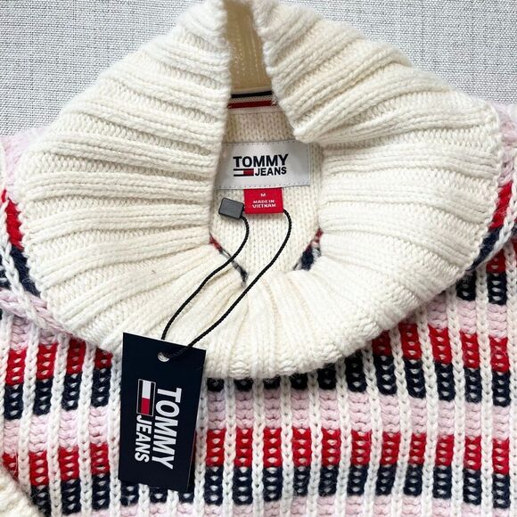 Tommy Jeans Women's Multi Plaited Sweater Wool Blend White/Multi Size M NWT - Picture 7 of 12